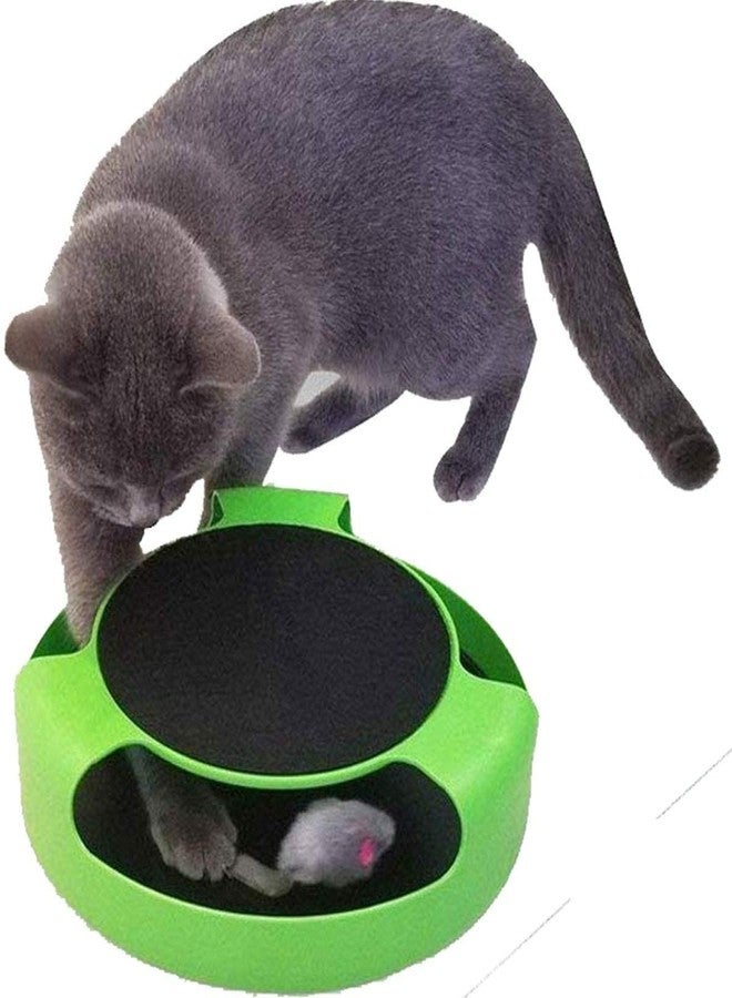 RoverPets Interactive Cat Toy with Spinning Mouse and Scratching Pad - Durable Plastic Base Catch Mouse Cat Scratcher for Indoor Cats & Kittens I Color As Vary - Image 1